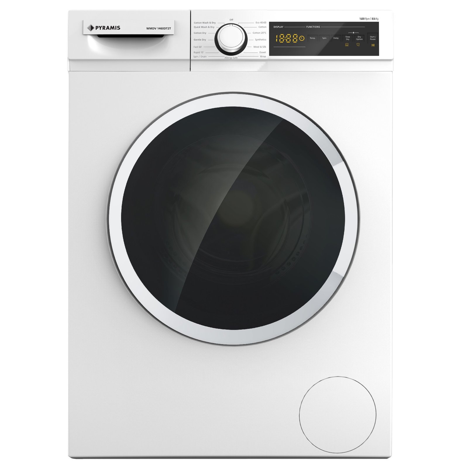 Pyramis WMDV 1460DT2T vaskemaskine med tørretumbler, vask 8 kg, tørring 6 kg, klasse E, hvid
