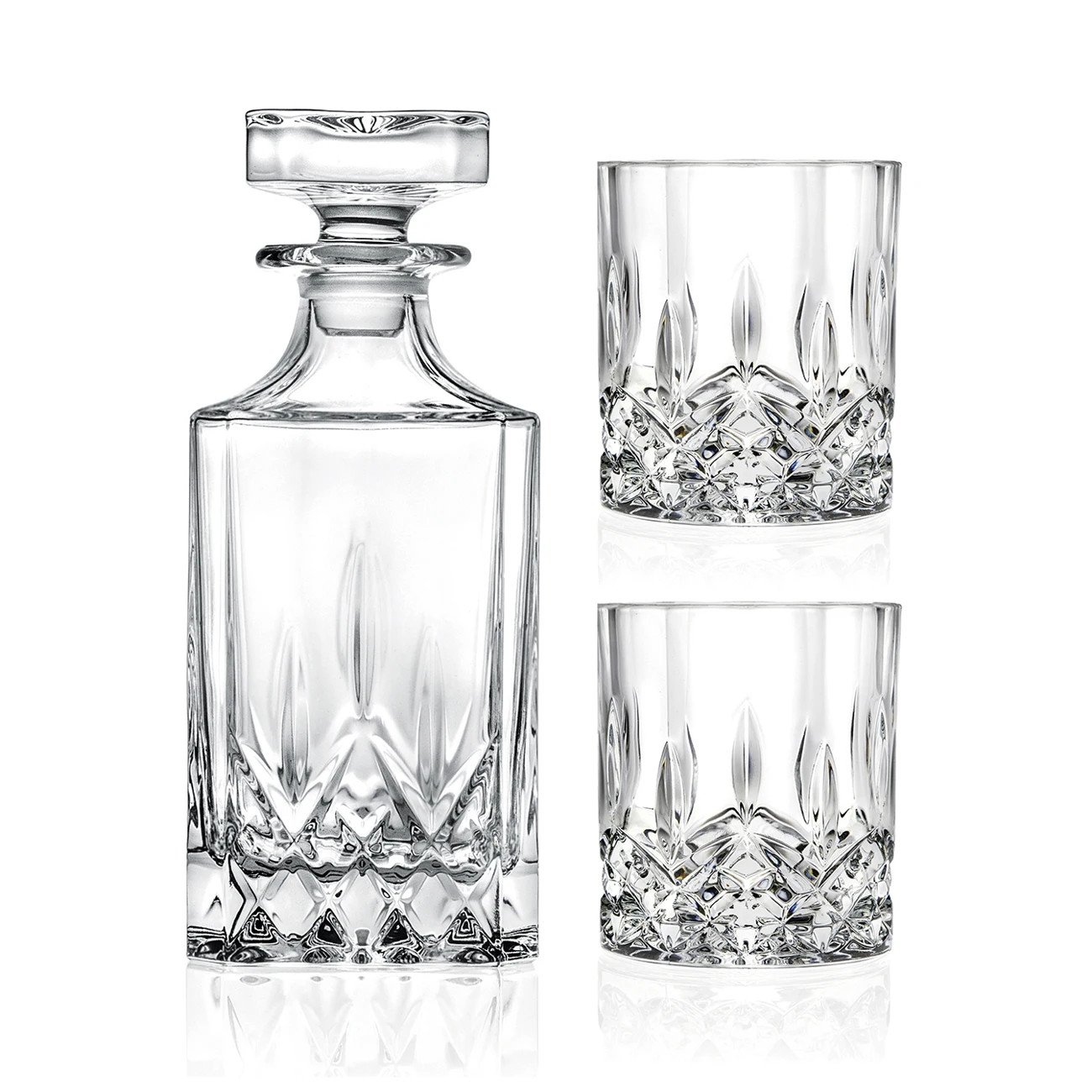 Whiskyglas + flaske, Opera, lavet af krystal, 210 + 750 ml, sæt med 3 stk.